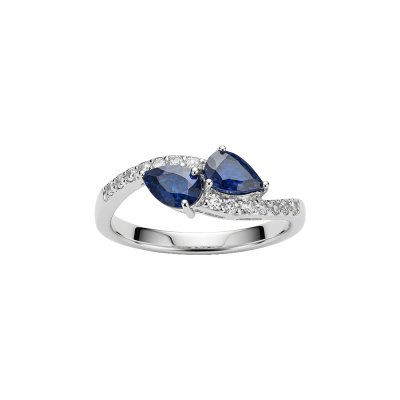 Blue Sapphire & White Zircon Sterling Silver Ring