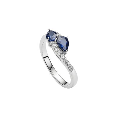 Blue Sapphire & White Zircon Sterling Silver Ring