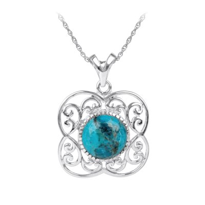 Sterling Silver Turquoise Pendant with Chain 18 Inches