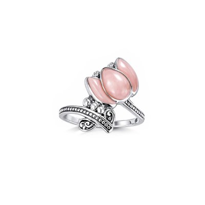 Peru Pink Opal Sterling Silver Lotus Ring