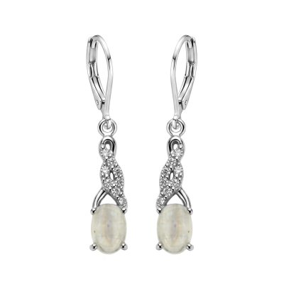 Rainbow Moonstone & White Zircon Sterling Silver Earrings