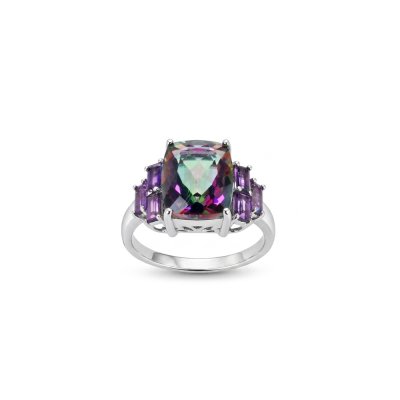 Mystic Quartz & Amethyst Sterling Silver Ring