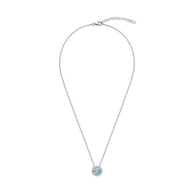 Aquamarine  & White Zircon Sterling Silver Necklace 18+2 Inches
