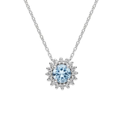 Aquamarine  & White Zircon Sterling Silver Necklace 18+2 Inches