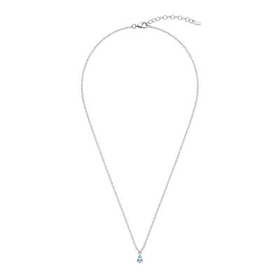 Aquamarine  & White Zircon Sterling Silver Necklace 18+2 Inches