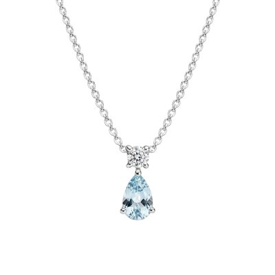 Aquamarine  & White Zircon Sterling Silver Necklace 18+2 Inches