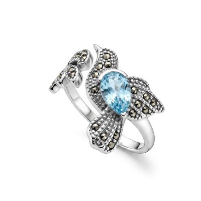 Sky Blue Topaz & Marcasite Sterling Silver Hummingbird Ring