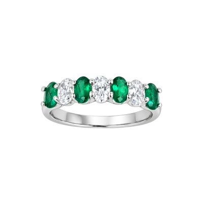 Emerald & White Topaz Sterling Silver Ring