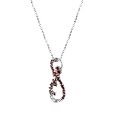 Garnet  Sterling Silver Infinity Pendant With Chain 18+2 Inches