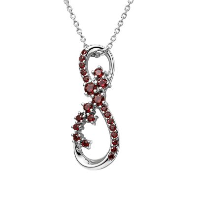 Garnet  Sterling Silver Infinity Pendant With Chain 18+2 Inches