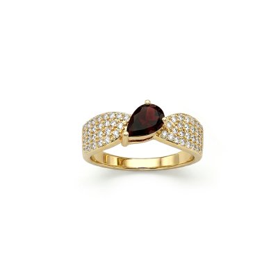 Garnet & White Zircon 18k Yellow Gold Over Sterling Silver Ring