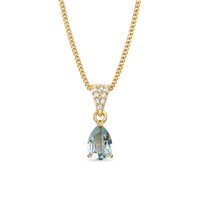 Sky Blue Topz & White Zircon 18k Yellow Gold Over Sterling Silver Pendant With Chain 18+2 Inches
