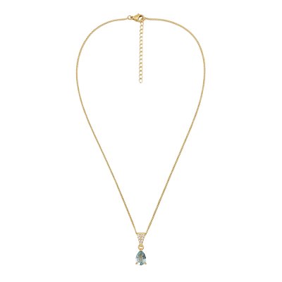 Sky Blue Topz & White Zircon 18k Yellow Gold Over Sterling Silver Pendant With Chain 18+2 Inches