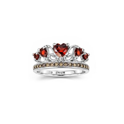 Garnet & Marcasite Sterling Silver CrownRing