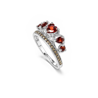 Garnet & Marcasite Sterling Silver CrownRing