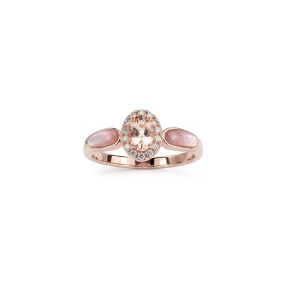 Morganite With White Zircon & Mother-Of-Pearl Rose Gold Over Sterling Silver Ring