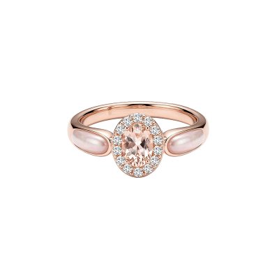 Morganite With White Zircon & Mother-Of-Pearl Rose Gold Over Sterling Silver Ring