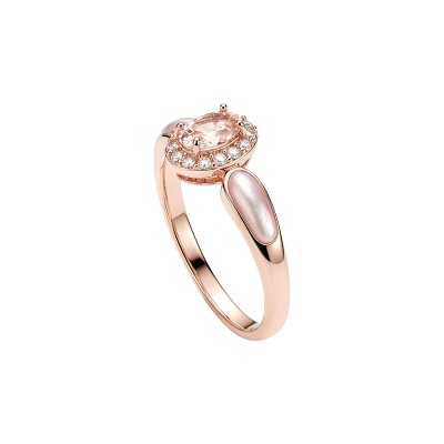 Morganite With White Zircon & Mother-Of-Pearl Rose Gold Over Sterling Silver Ring