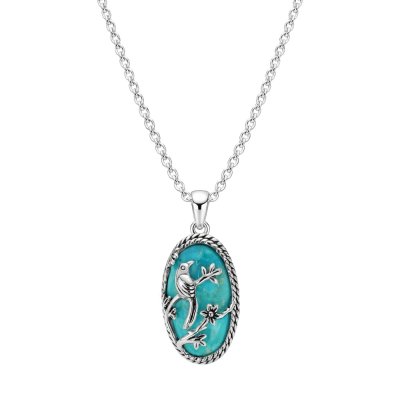 Turquoise Sterling Silver Hummingbird Pendant With Chain 18+2 Inches