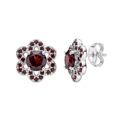 Garnet Sterling Silver Flower Earrings