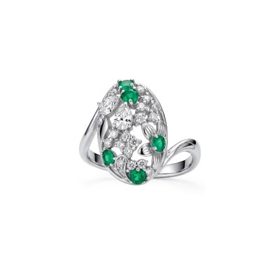 Emerald & White Topaz Sterling Silver Ring