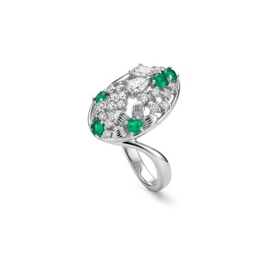 Emerald & White Topaz Sterling Silver Ring