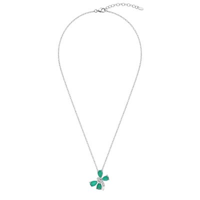 Emerald & White Zircon Sterling Silver Butterfly Pendant With Chain 18+2 Inches