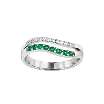 Emerald & White Zircon Sterling Silver Ring