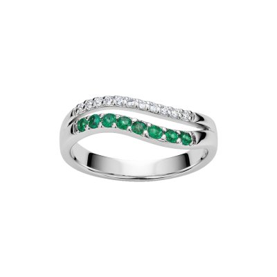 Emerald & White Zircon Sterling Silver Ring
