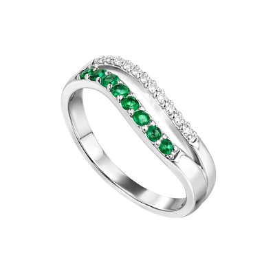 Emerald & White Zircon Sterling Silver Ring