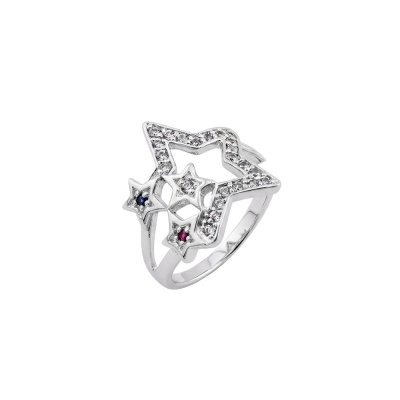 Red & Blue with White Lab Created Sapphire Sterling Silver Star Ring