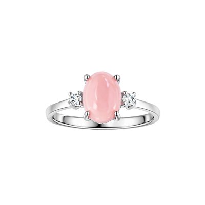 Pink Conch Shell & White Zircon Sterling Silver Ring