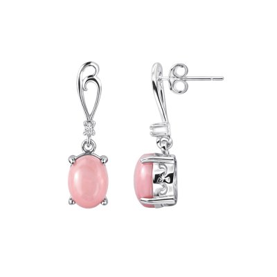 Pink Conch Shell & White Zircon Sterling Silver Earrings