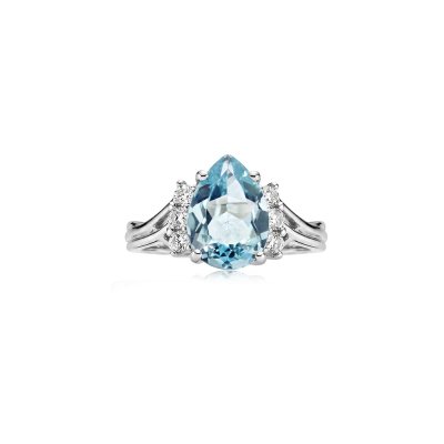 Sky Blue Topaz & White Zircon Sterling Silver Ring