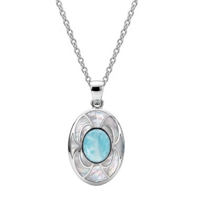 Larimar & MOP Sterling Silver Pendant With Chain 18+2 Inches