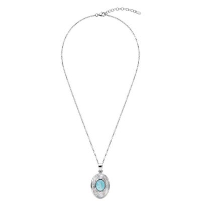 Larimar & MOP Sterling Silver Pendant With Chain 18+2 Inches
