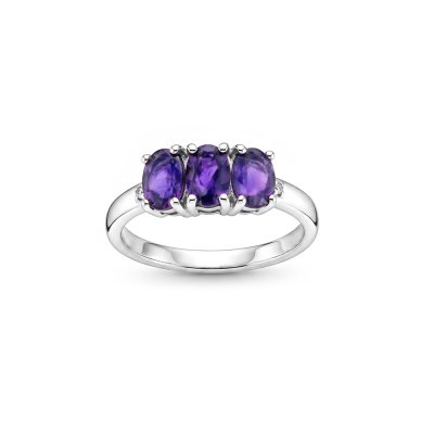 African Amethyst & White Zircon Sterling Silver Ring