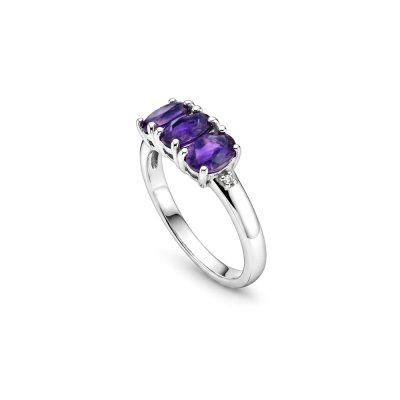 African Amethyst & White Zircon Sterling Silver Ring