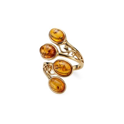 Amber 18k Yellow Gold Over Sterling Silver Ring