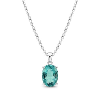 Teal Fluorite Sterling Silver Pendant With Chain 18+2 Inches