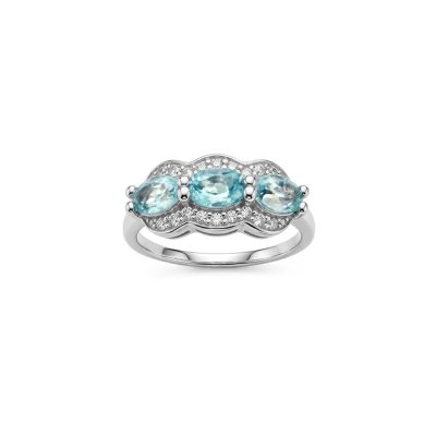 Sky Blue Topaz & White Zircon Sterling Silver Ring