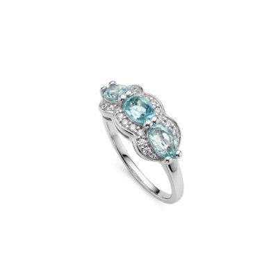 Sky Blue Topaz & White Zircon Sterling Silver Ring