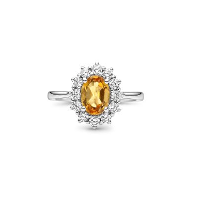 Citrine & White Zircon Sterling Silver Ring