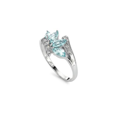 Sky Blue Topaz & White Zircon Sterling Silver Ring