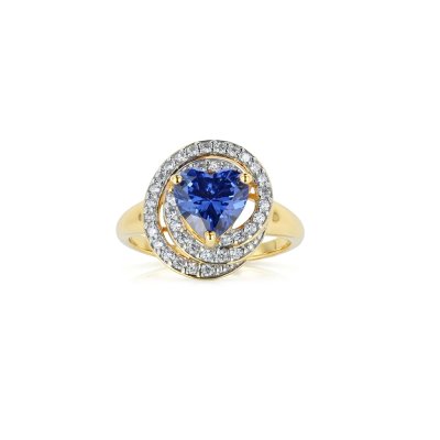 Blue and White 18k Yellow Gold Over Sterling Silver Heart Ring