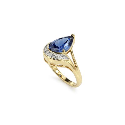 Blue and White 18k Yellow Gold Over Sterling Silver Ring