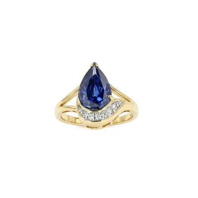 Blue and White 18k Yellow Gold Over Sterling Silver Ring