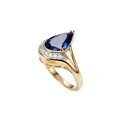 Blue and White 18k Yellow Gold Over Sterling Silver Ring