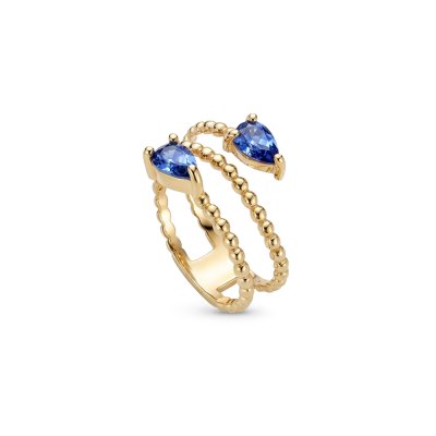 Blue Cubic Zirconia 18k Yellow Gold Over Silver Ring