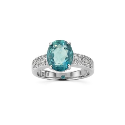 Teal Fluorite & White Zircon Sterling Silver Ring
